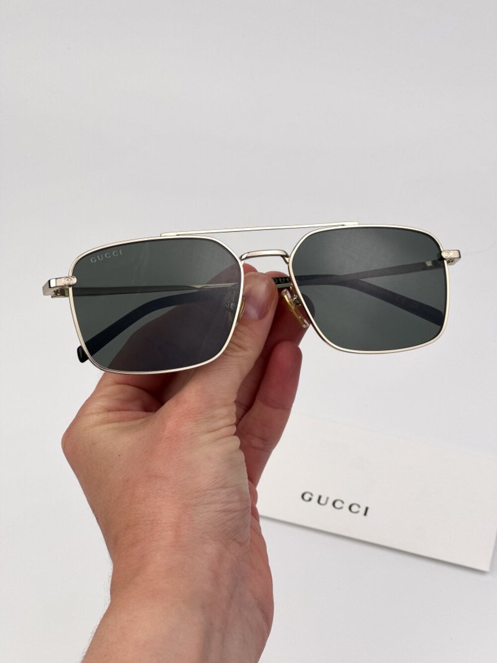 Gucci Men’s Sunglasses Gold Grey Rectangular/Pilot GG1957SA 001 NEW AUTHENTIC